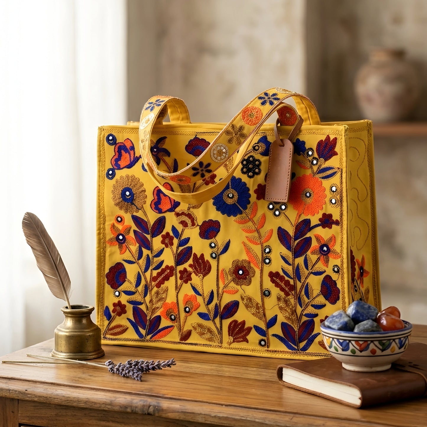 Flora embroidery tote